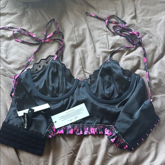 For Love And Lemons Pink and Black Bra with Floral Pattern - Picture 6 of 6